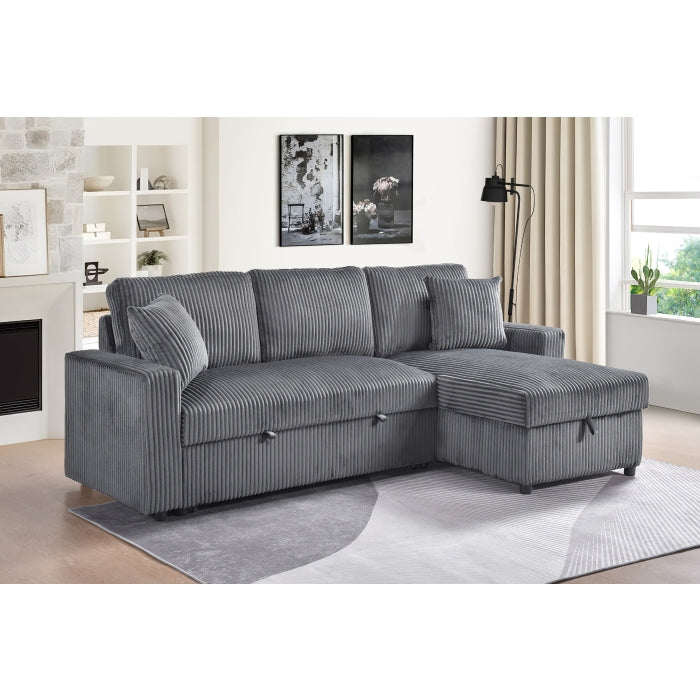 Ellis 2-Piece Sectional with Pull-Out Sleeper, Reversible Storage Chaise, and 2 Pillows, Dark Grey Corduroy image 9