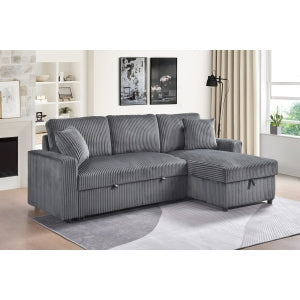 Ellis 2-Piece Sectional with Pull-Out Sleeper, Reversible Storage Chaise, and 2 Pillows, Dark Grey Corduroy image 7