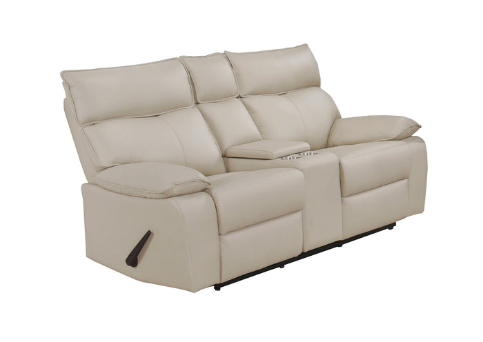 Haven Double Reclining Console Loveseat with Lever, Beige Leather image 8