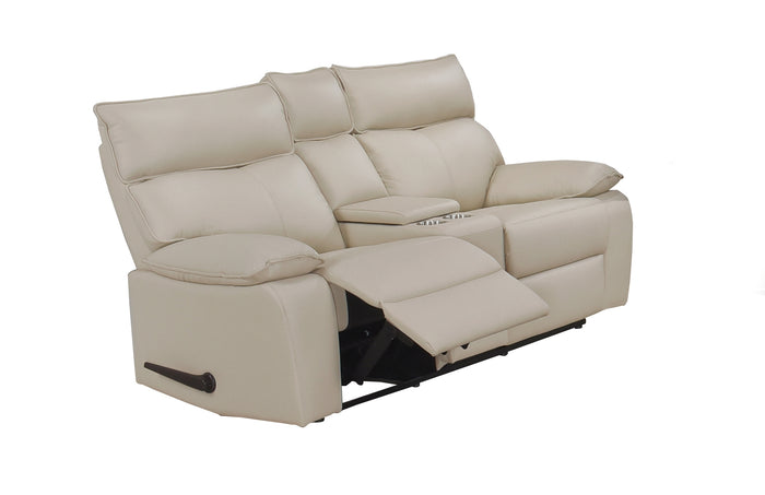 Haven Double Reclining Console Loveseat with Lever, Beige Leather image 9