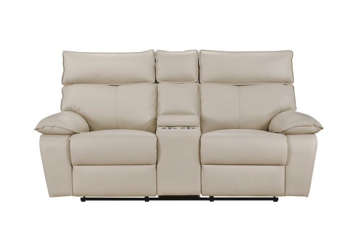 Haven Double Reclining Console Loveseat with Lever, Beige Leather image 7