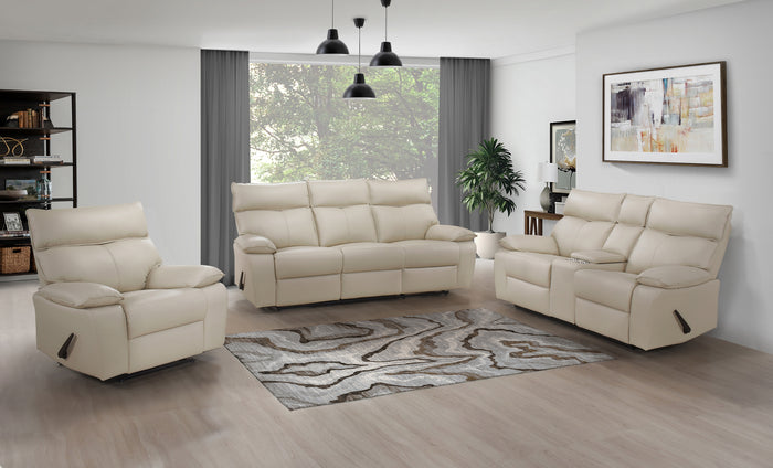 Haven Double Reclining Sofa with Lever, Beige Leather image 1