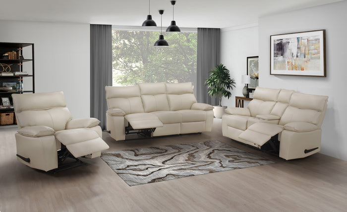 Haven Double Reclining Sofa with Lever, Beige Leather image 2