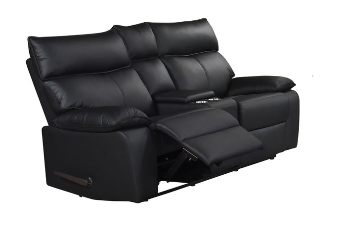 Haven Double Reclining Console Loveseat with Lever, Black Leather image 9