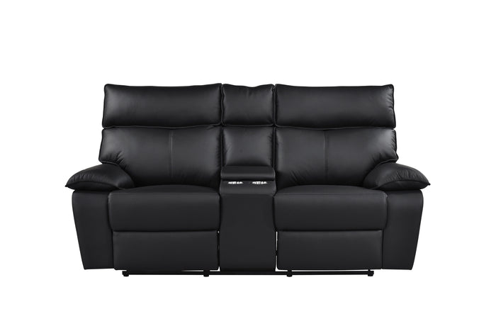 Haven Double Reclining Console Loveseat with Lever, Black Leather image 7