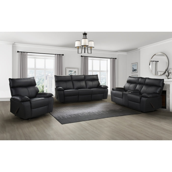 Haven 3-Piece Double Reclining Living Room Set, Black Leather image 3