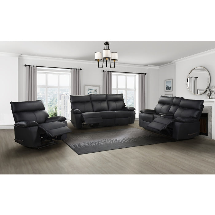 Haven Double Reclining Console Loveseat with Lever, Black Leather image 4