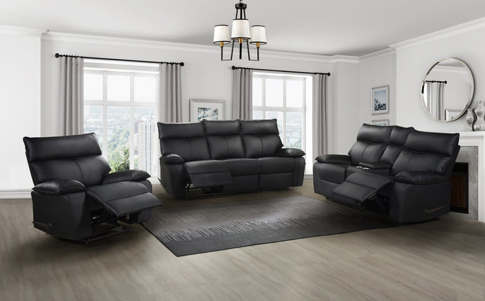 Haven Double Reclining Console Loveseat with Lever, Black Leather image 2