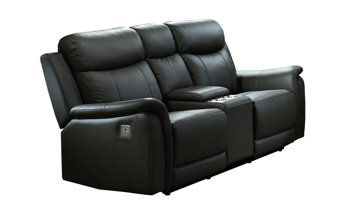 Kova Power Reclining Loveseat with Console, Black Leather image 9