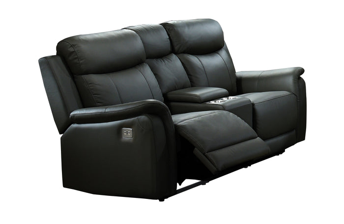 Kova Power Reclining Loveseat with Console, Black Leather image 10