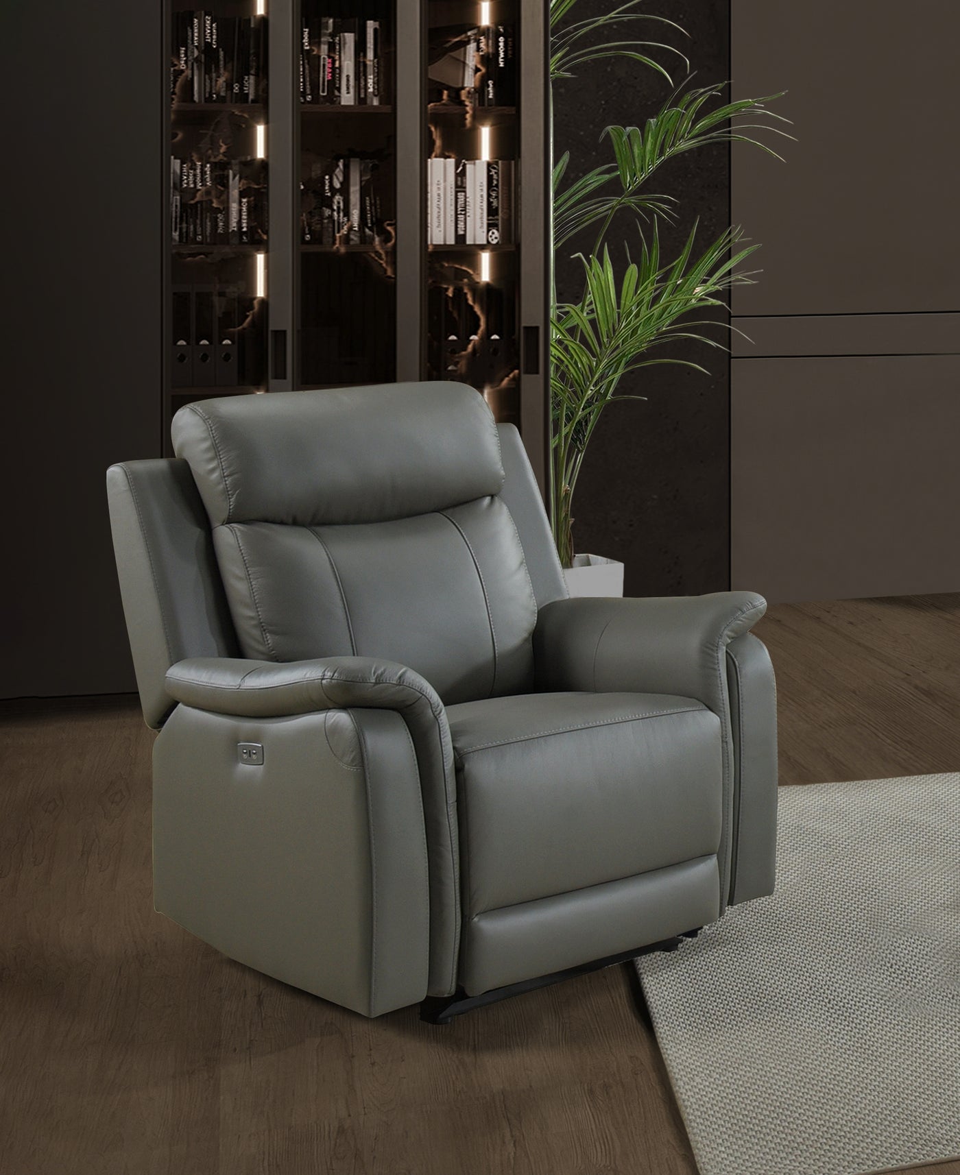 Kova Power Glider Recliner, Grey Leather