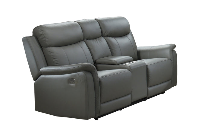 Kova Power Reclining Loveseat with Console, Grey Leather image 9