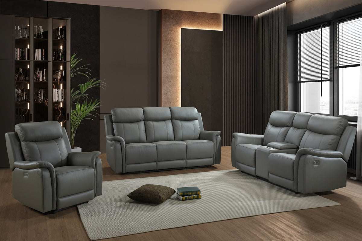 Kova Power Reclining Sofa, Grey Leather