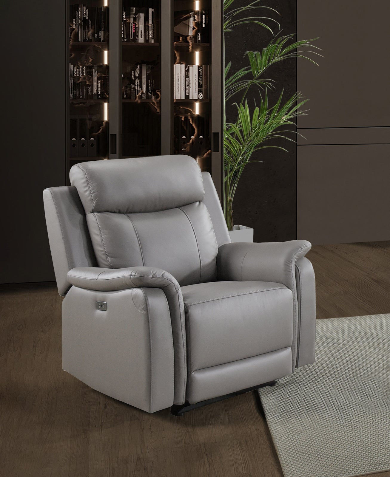 Kova Power Glider Recliner, Light Grey Leather