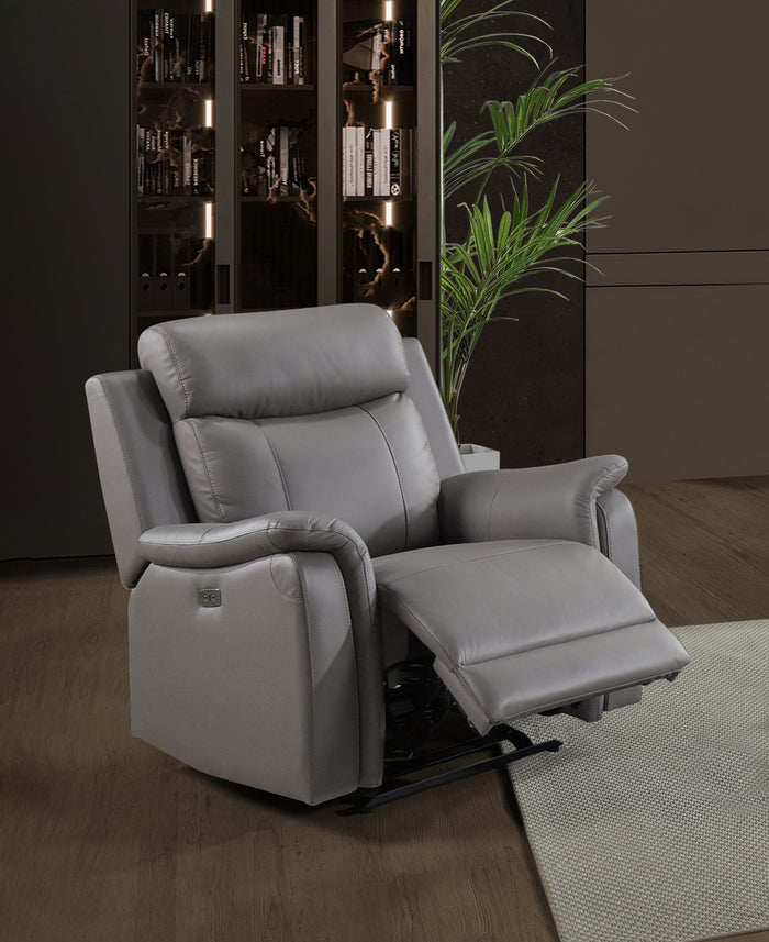 Kova Power Glider Recliner, Light Grey Leather image 3