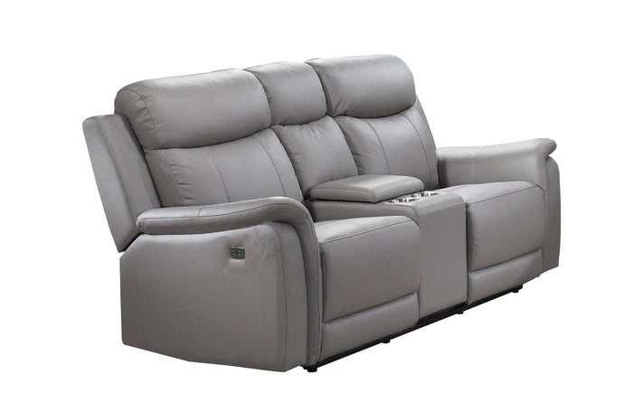 Kova Power Reclining Loveseat with Console, Light Grey Leather image 9