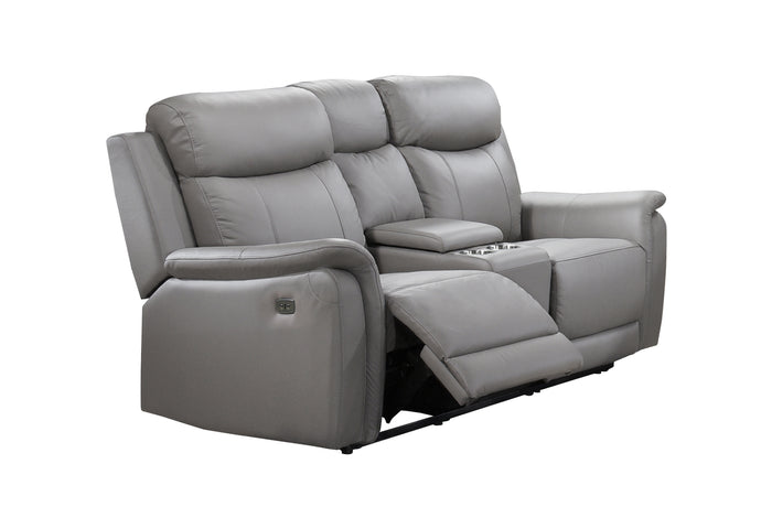 Kova Power Reclining Loveseat with Console, Light Grey Leather image 10
