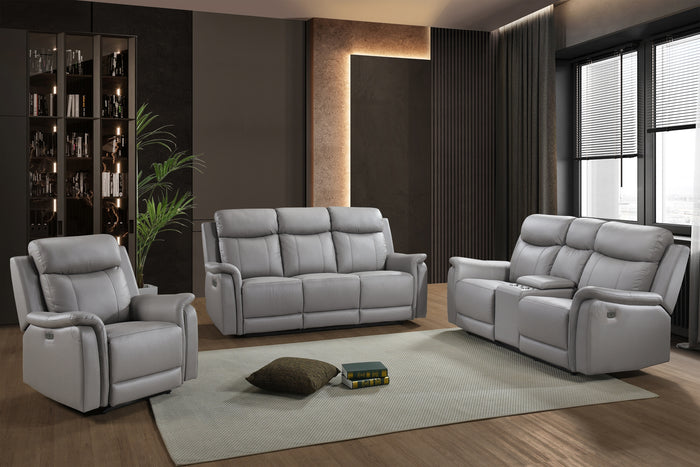 Kova Power Reclining Loveseat with Console, Light Grey Leather image 1