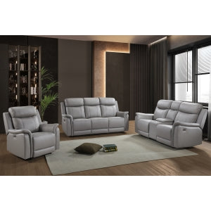 Kova Power Reclining Sofa, Light Grey Leather image 3