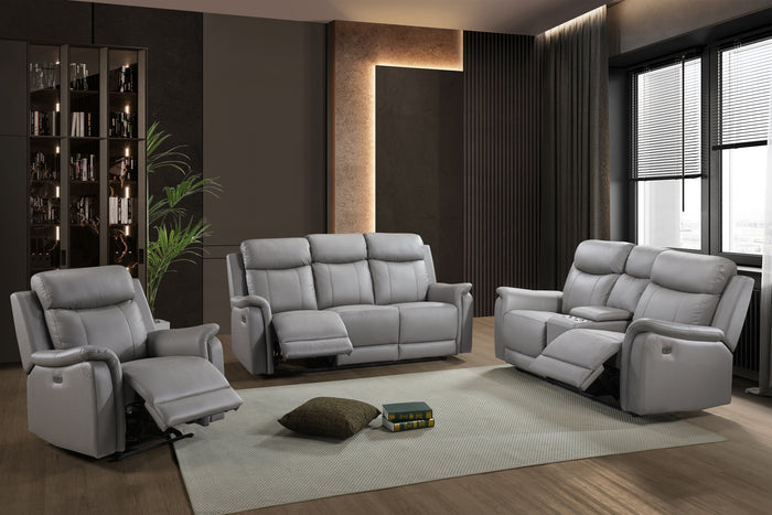 Kova Power Reclining Loveseat with Console, Light Grey Leather image 2