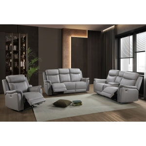 Kova Power Reclining Sofa, Light Grey Leather image 6