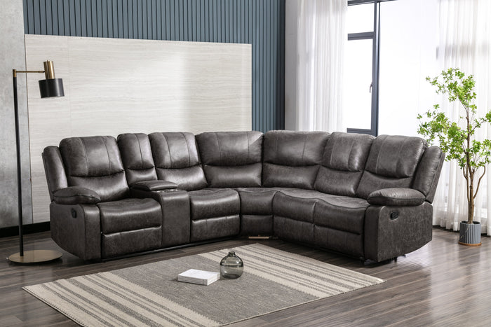 Everly 3-Piece Modular Reclining Sectional with Left Side Console, Grey Leather image 1