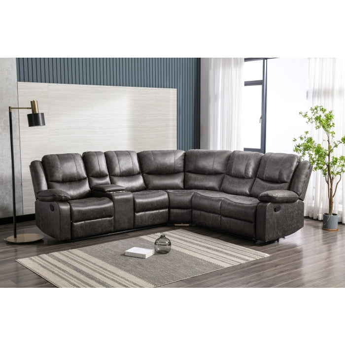 Everly 3-Piece Modular Reclining Sectional with Left Side Console, Grey Leather image 5