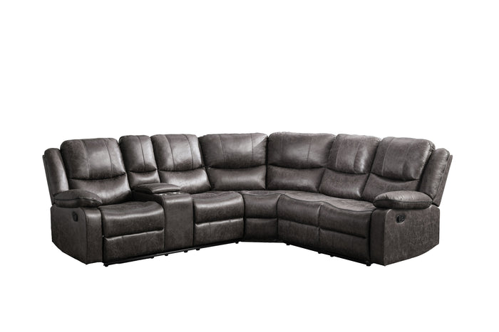 Everly 3-Piece Modular Reclining Sectional with Left Side Console, Grey Leather image 9