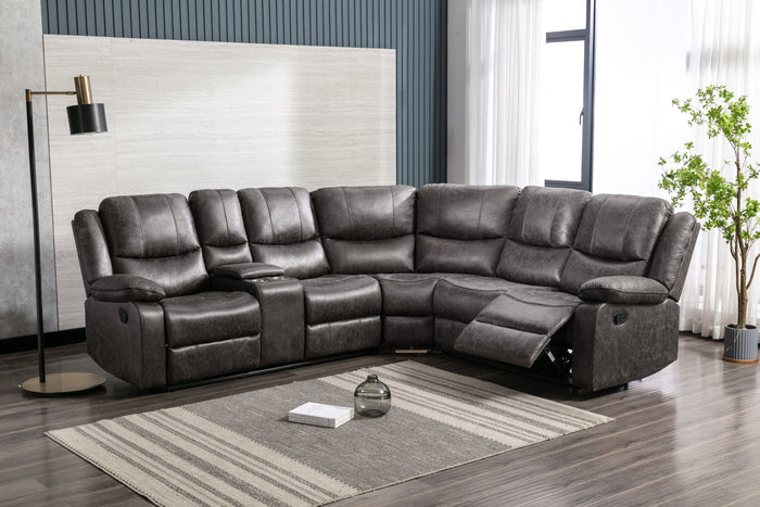 Everly 3-Piece Modular Reclining Sectional with Left Side Console, Grey Leather image 3
