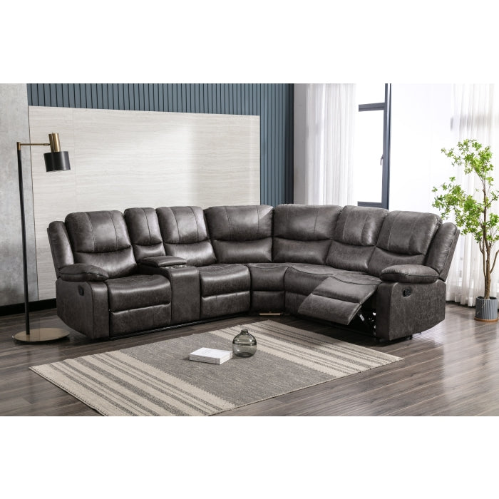 Everly 3-Piece Modular Reclining Sectional with Left Side Console, Grey Leather image 7