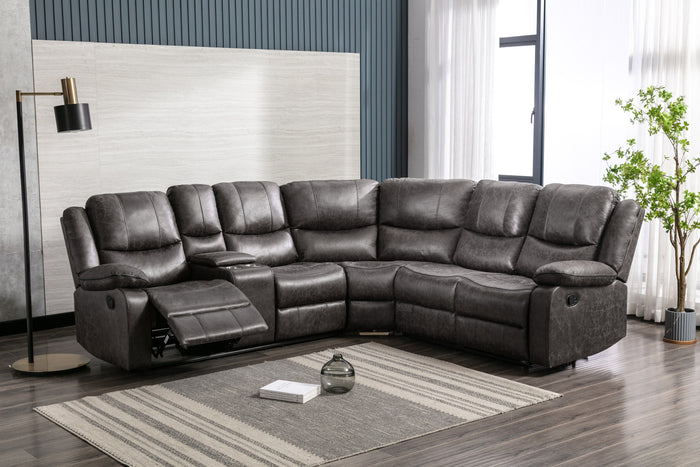 Everly 3-Piece Modular Reclining Sectional with Left Side Console, Grey Leather image 2