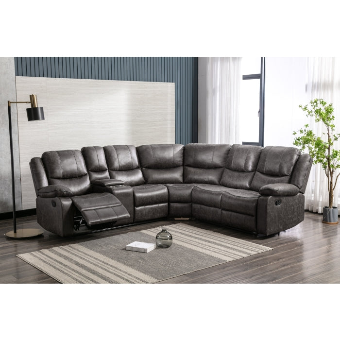Everly 3-Piece Modular Reclining Sectional with Left Side Console, Grey Leather image 6