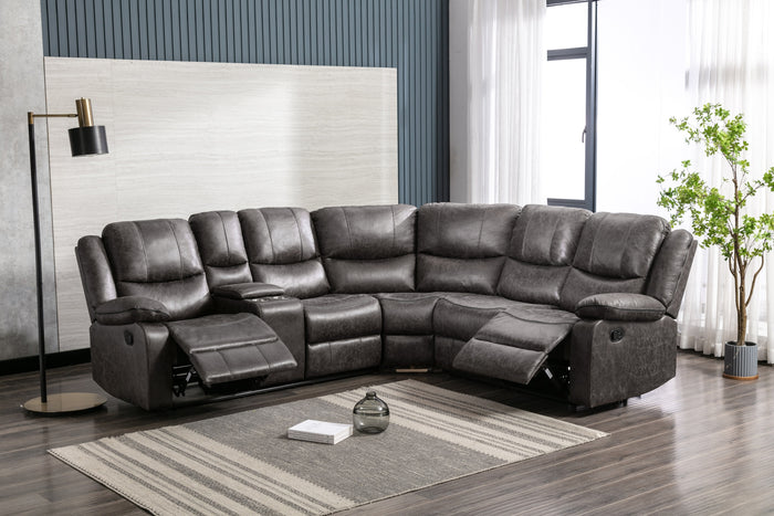 Everly 3-Piece Modular Reclining Sectional with Left Side Console, Grey Leather image 4