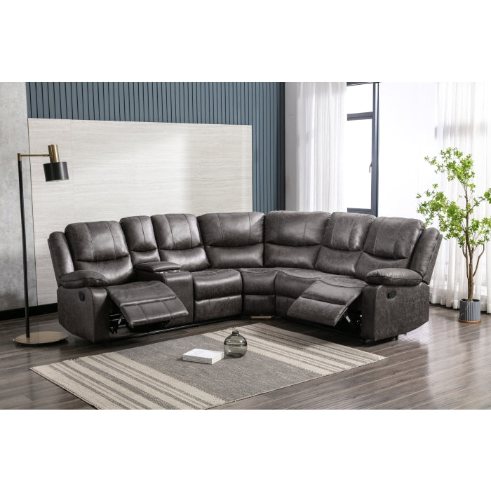 Everly 3-Piece Modular Reclining Sectional with Left Side Console, Grey Leather image 8