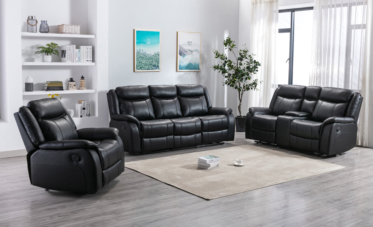 Mercer Reclining Sofa, Black Leather Gel