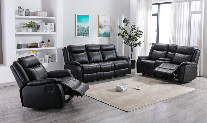 Mercer Reclining Console Loveseat, Black Leather Gel image 2