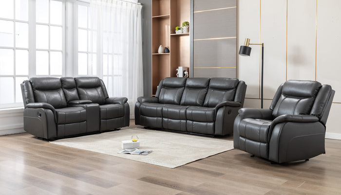 Mercer Reclining Console Loveseat, Grey Leather Gel image 1