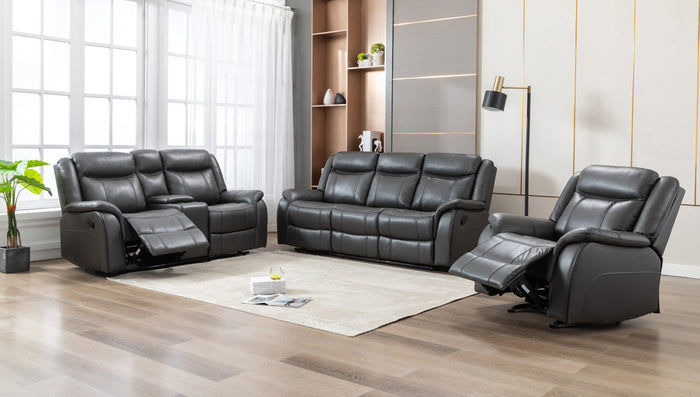 Mercer Reclining Console Loveseat, Grey Leather Gel image 2