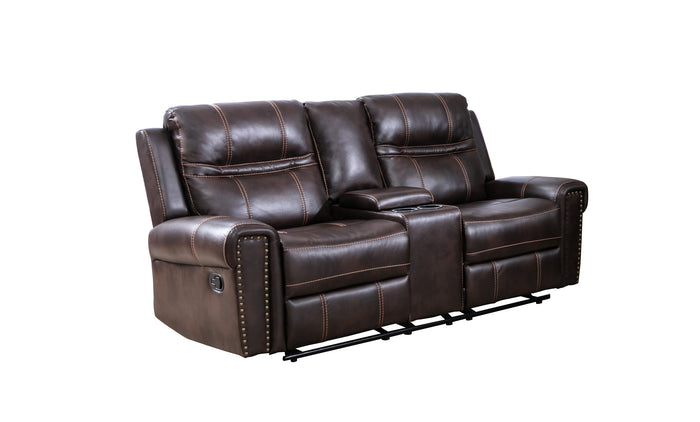 Arden Reclining Console Loveseat, Brown Leather Gel image 9