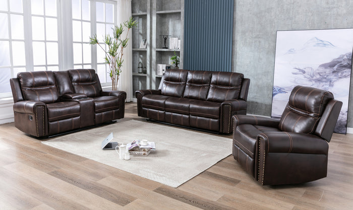 Arden Reclining Console Loveseat, Brown Leather Gel image 1
