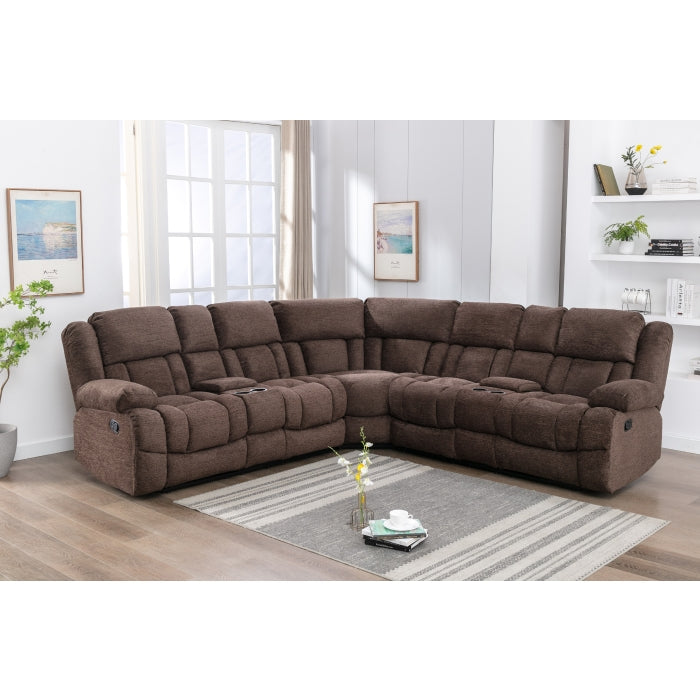 Brooks 3-Piece Modular Reclining Sectional with Consoles, Brown Chenille image 6