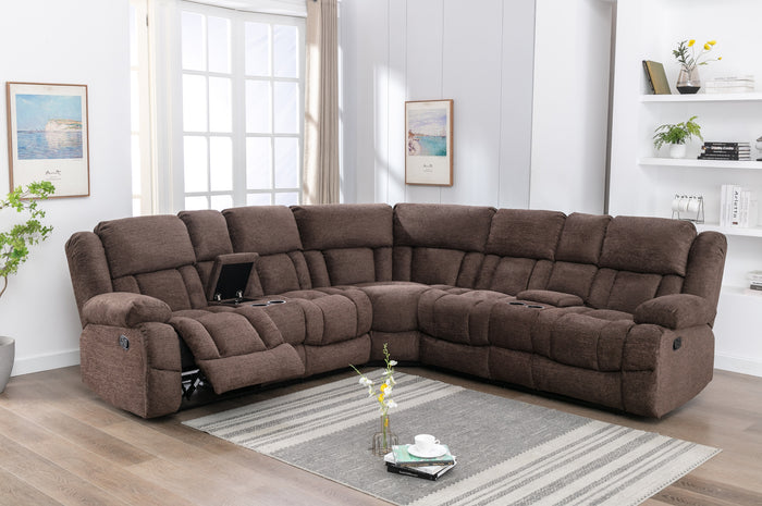 Brooks 3-Piece Modular Reclining Sectional with Consoles, Brown Chenille image 2