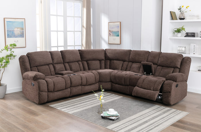 Brooks 3-Piece Modular Reclining Sectional with Consoles, Brown Chenille image 3