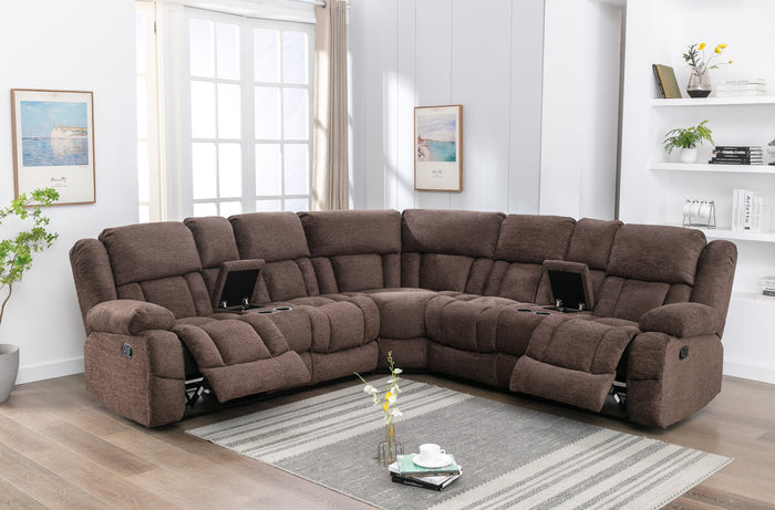 Brooks 3-Piece Modular Reclining Sectional with Consoles, Brown Chenille image 4