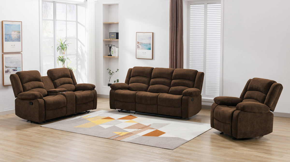 Nova Reclining Console Loveseat, Brown Fabric