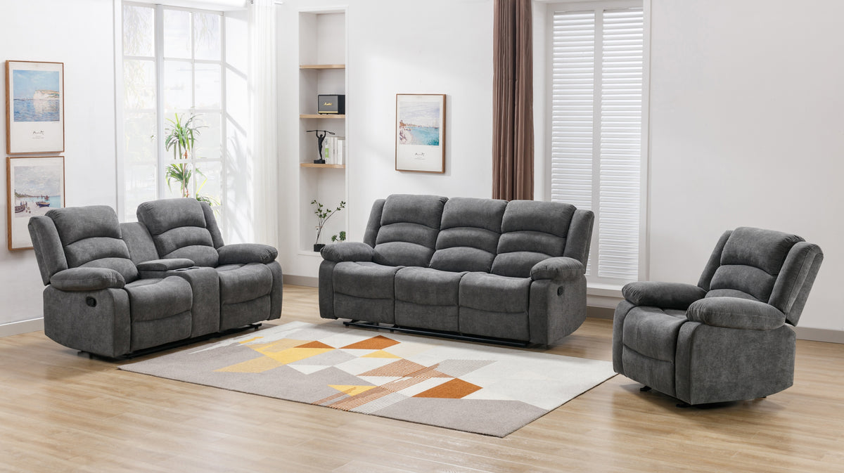 Nova Reclining Console Loveseat, Grey Fabric