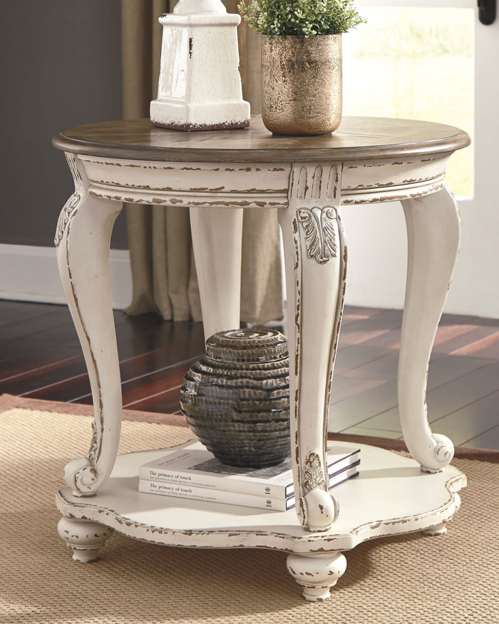 Realyn - Round End Table - White / Brown image 4