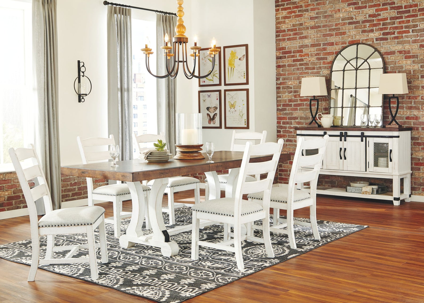 Light Brown / 8 Pc. Table, 6 Chairs, Server