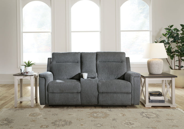 Barnsana - Dbl Power Reclining Loveseat with Console - Fabric - Gravel image 2