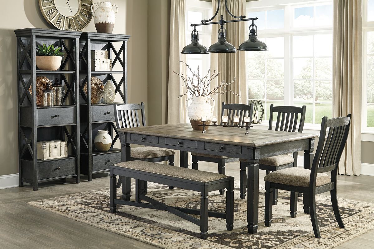 Dark Gray / 8 Pc. Table, 4 Side Chairs, Bench, 2 Display Cabinets
